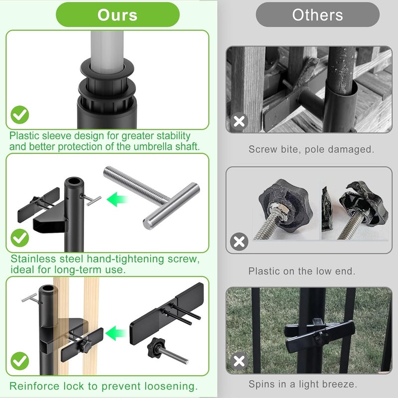 Dolibest Heavy-Duty Patio Umbrella Holder, Deck Mount Umbrella Holder & 3 Sleeves Fits 1-1.9" Poles, Outdoor Umbrella Railing Mount, Attaches to Railing Maximizing Outdoor Patio Space & Shade, Black - Image 3