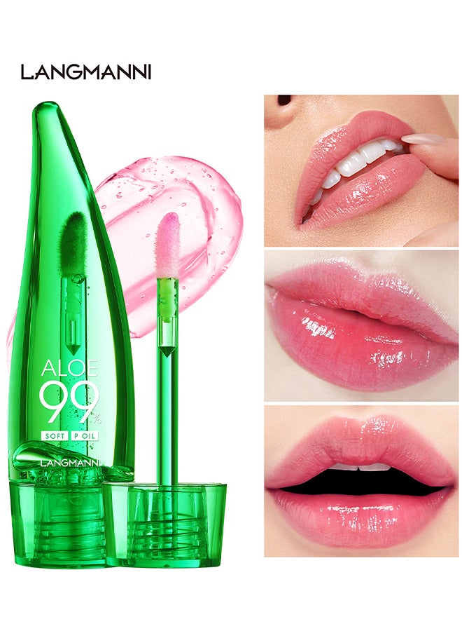 LANGMANNI Aloe Vera Color Changing Lip Gloss, Long Lasting Nutritious Lip Balm Moisturizing Aloe Vera Lip Oil, Moisturizer Magic PH Temperature Color Change Lip Gloss, Lip Gloss Moisturizer Non-Sticky For Lip - Image 1