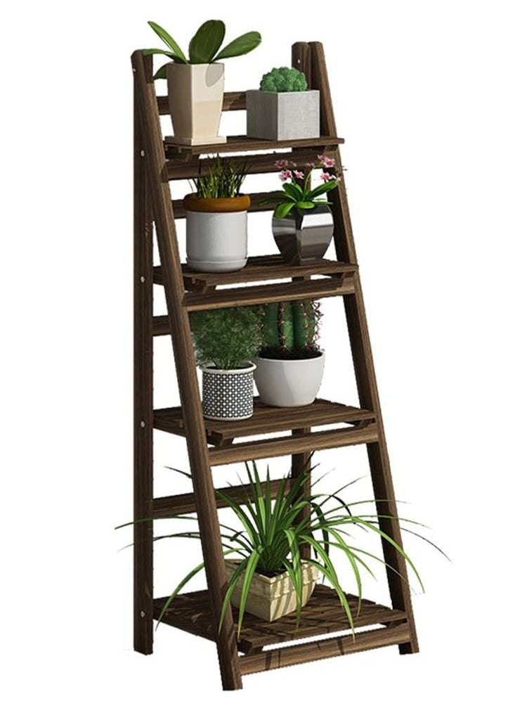 Generic FFD 4 Tier Wooden Ladder Shaped Foldable Flowers Stand Garden Balcony Standing Plant Rack Decorative Display Stand Holder Flower Shelf For Indoor Outdoor Use  - Image 1
