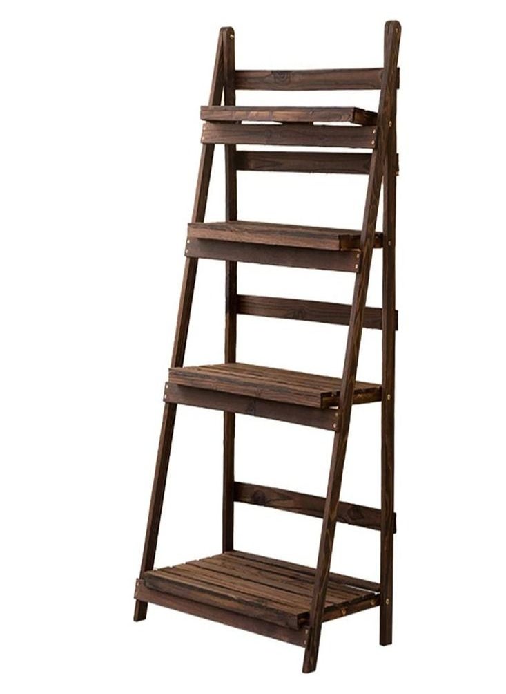 Generic FFD 4 Tier Wooden Ladder Shaped Foldable Flowers Stand Garden Balcony Standing Plant Rack Decorative Display Stand Holder Flower Shelf For Indoor Outdoor Use  - Image 5
