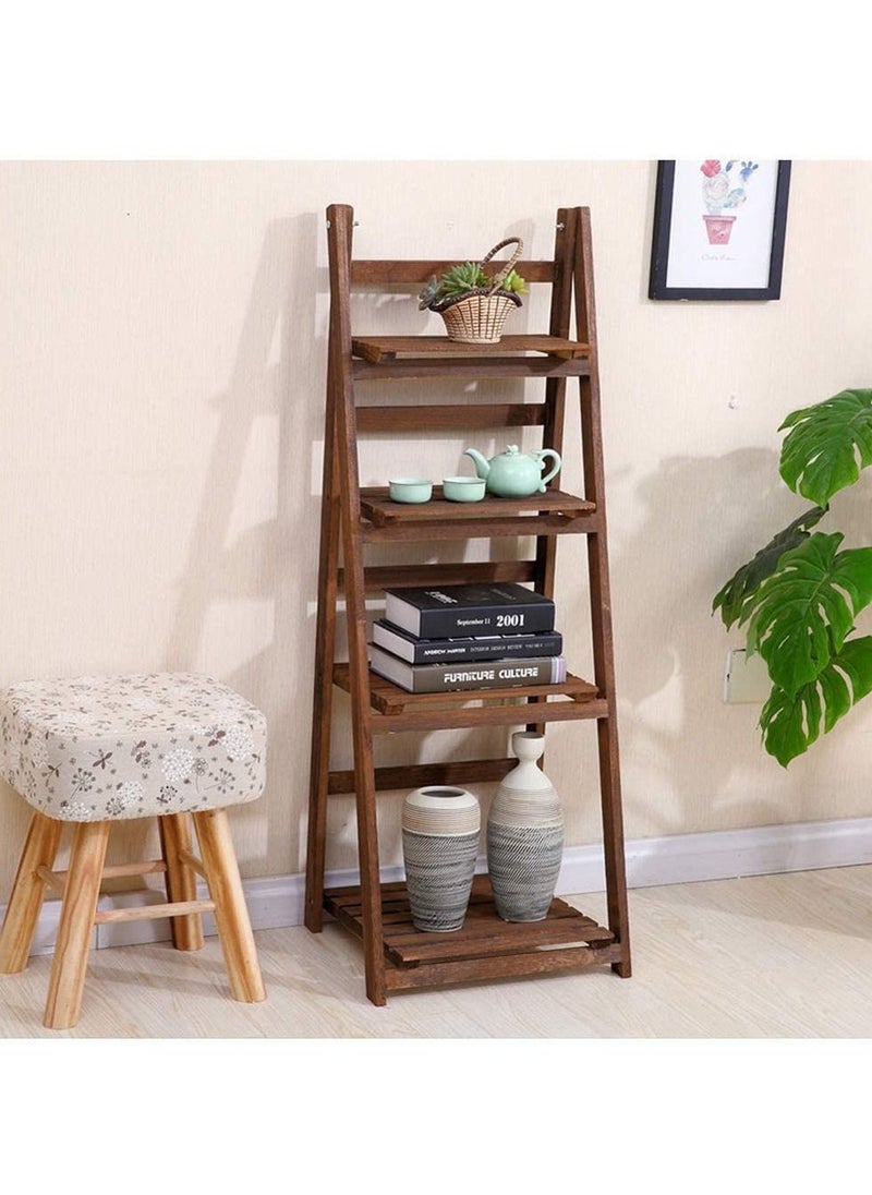 Generic FFD 4 Tier Wooden Ladder Shaped Foldable Flowers Stand Garden Balcony Standing Plant Rack Decorative Display Stand Holder Flower Shelf For Indoor Outdoor Use  - Image 2