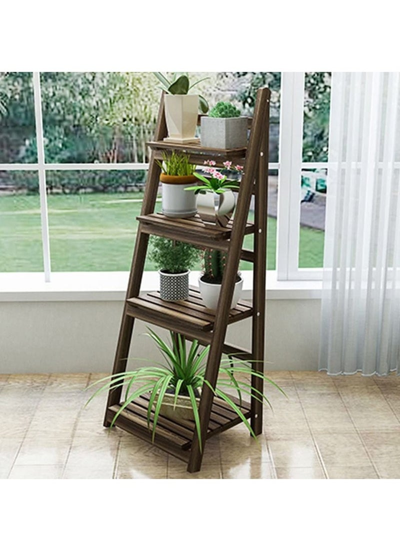 Generic FFD 4 Tier Wooden Ladder Shaped Foldable Flowers Stand Garden Balcony Standing Plant Rack Decorative Display Stand Holder Flower Shelf For Indoor Outdoor Use  - Image 3