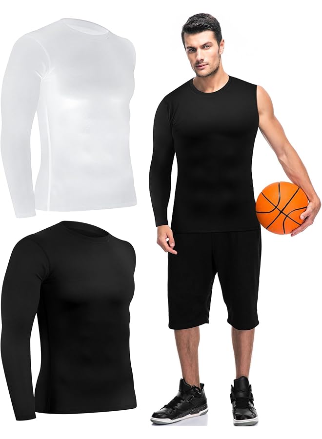 KASTWAVE Compression Shirts for Men Long Sleeve Quick Dry Mens Single Sleeve Compression Shirts 1/2 Single Arm Athletic Base Layer Undershirt Gear T Shirt Single Sleeve Compression Shirt 2 Pcs * L - Image 1