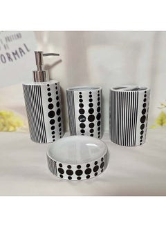 Selena Set Of 4 Bathset Ceramic Bathroom Accessories Soap Dispenser, Toothbrush Holder, Tumbler, Soap Dish For Decorative Countertop And Housewarming Gift - White