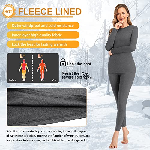 SIMIYA Thermal Underwear Set for Women Long Johns with Fleece Lined Long Sleeves Base Layer Set Top Bottom Grey - Image 4