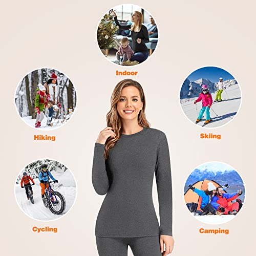SIMIYA Thermal Underwear Set for Women Long Johns with Fleece Lined Long Sleeves Base Layer Set Top Bottom Grey - Image 5