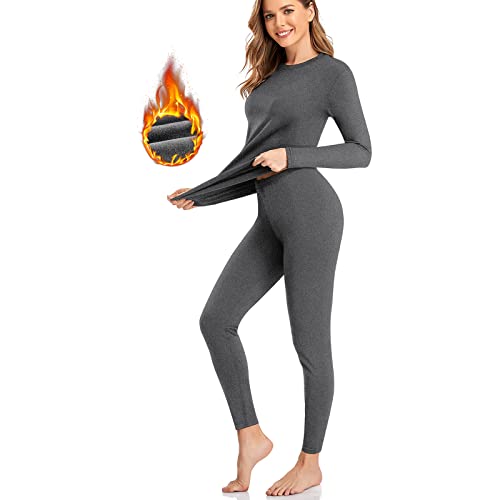SIMIYA Thermal Underwear Set for Women Long Johns with Fleece Lined Long Sleeves Base Layer Set Top Bottom Grey - Image 1