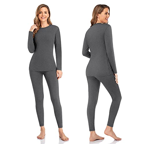 SIMIYA Thermal Underwear Set for Women Long Johns with Fleece Lined Long Sleeves Base Layer Set Top Bottom Grey - Image 2