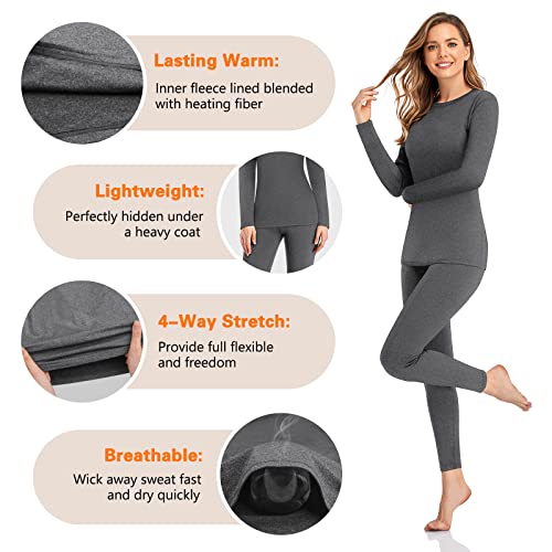 SIMIYA Thermal Underwear Set for Women Long Johns with Fleece Lined Long Sleeves Base Layer Set Top Bottom Grey - Image 3