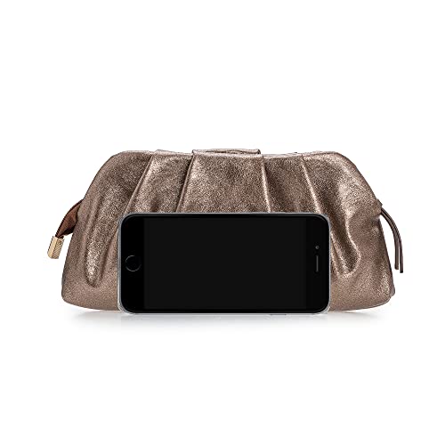 CHARMING TAILOR Chic Soft Vegan Leather Clutch Bag Dressy Pleated PU Evening Purse for Women (Bronze) - Image 3