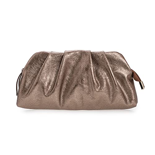 CHARMING TAILOR Chic Soft Vegan Leather Clutch Bag Dressy Pleated PU Evening Purse for Women (Bronze) - Image 1