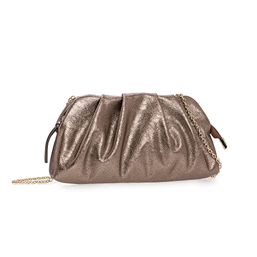 CHARMING TAILOR Chic Soft Vegan Leather Clutch Bag Dressy Pleated PU Evening Purse for Women (Bronze) - Image 2