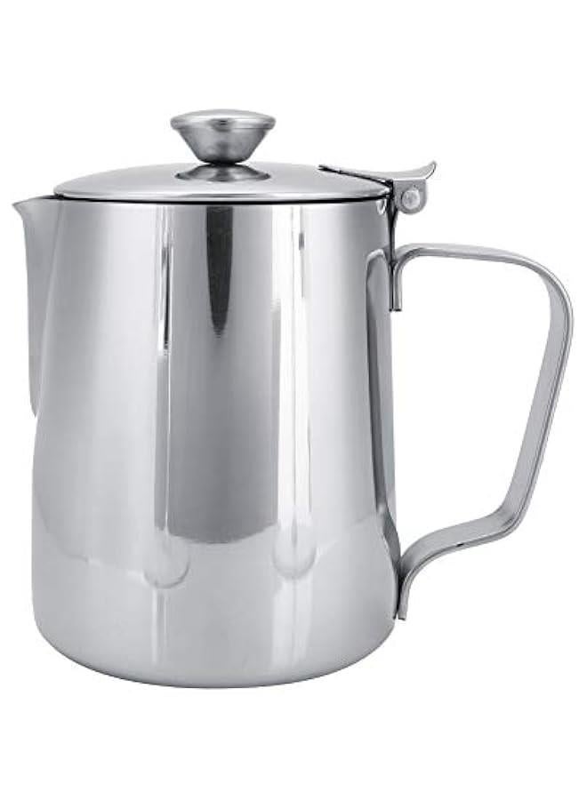 Stainless Steel Milk Frothing Pitcher, Stainless Steel Coffee Cup Mug Milk Frothing Pitcher Jug with Lid for Latte Coffee Art for Office Kitchen with handle(350ml) - Image 1