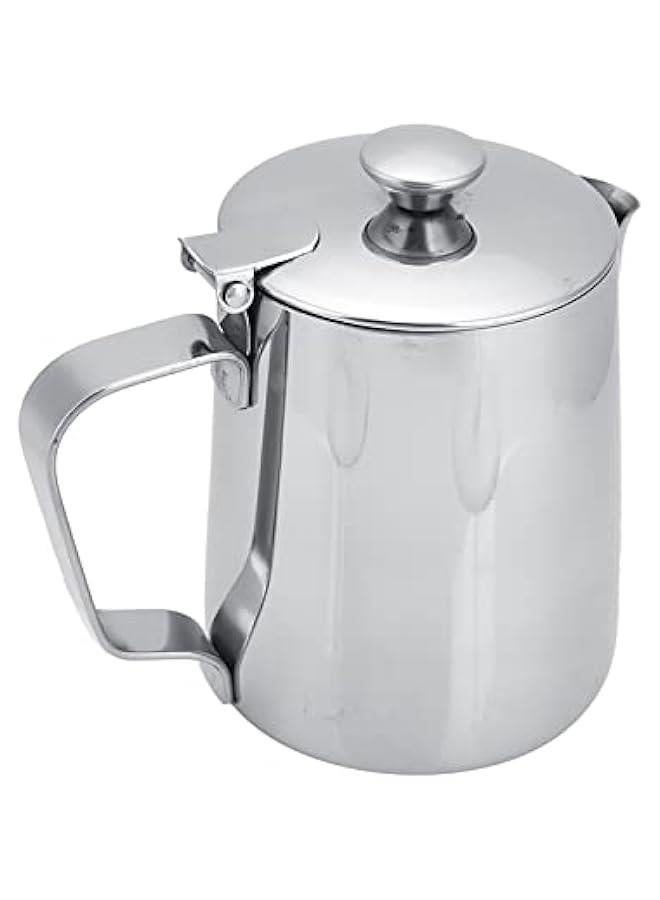 Stainless Steel Milk Frothing Pitcher, Stainless Steel Coffee Cup Mug Milk Frothing Pitcher Jug with Lid for Latte Coffee Art for Office Kitchen with handle(350ml) - Image 2
