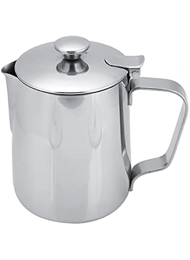 Stainless Steel Milk Frothing Pitcher, Stainless Steel Coffee Cup Mug Milk Frothing Pitcher Jug with Lid for Latte Coffee Art for Office Kitchen with handle(350ml) - Image 3