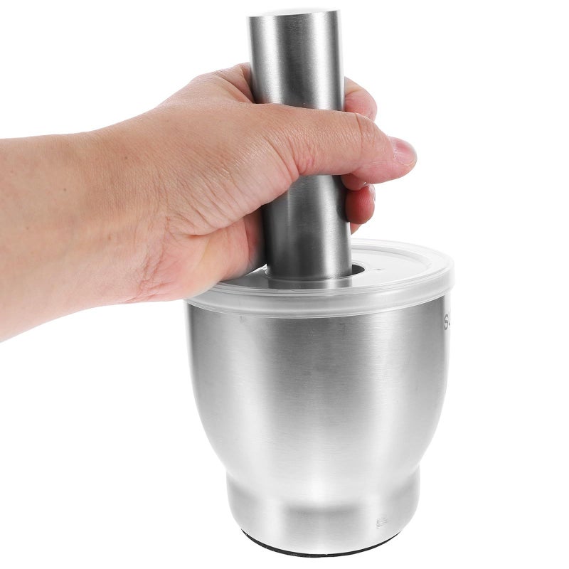 SUPVOX 304 Stainless Steel Garlic Crusher With Lid Mortar And Pestle Set Heavy Duty Spice Crusher Manual Kitchen Tool - Image 5