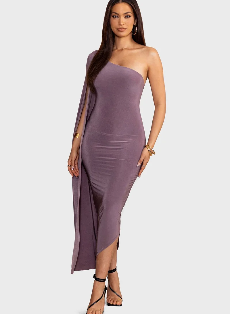 Club L London One Shoulder Flared Sleeve Dress