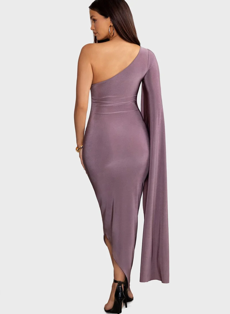 Club L London One Shoulder Flared Sleeve Dress