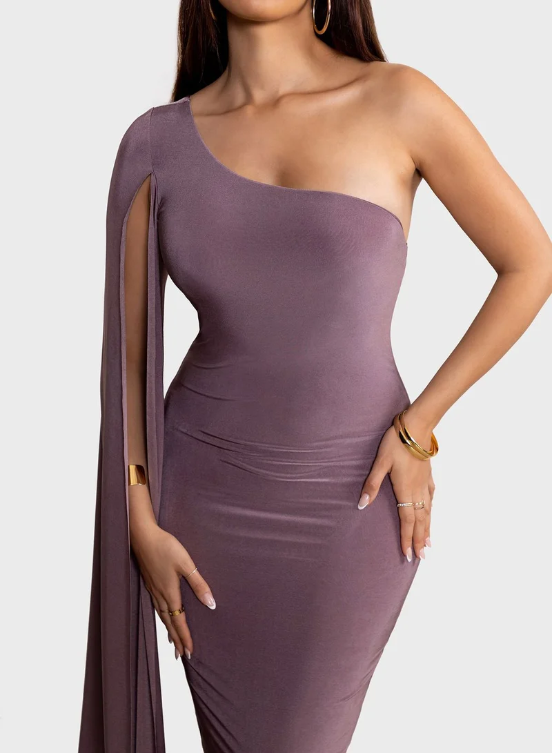 Club L London One Shoulder Flared Sleeve Dress