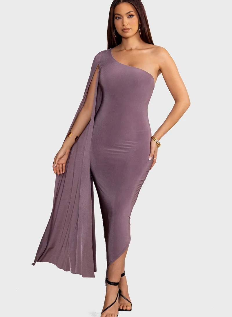 Club L London One Shoulder Flared Sleeve Dress
