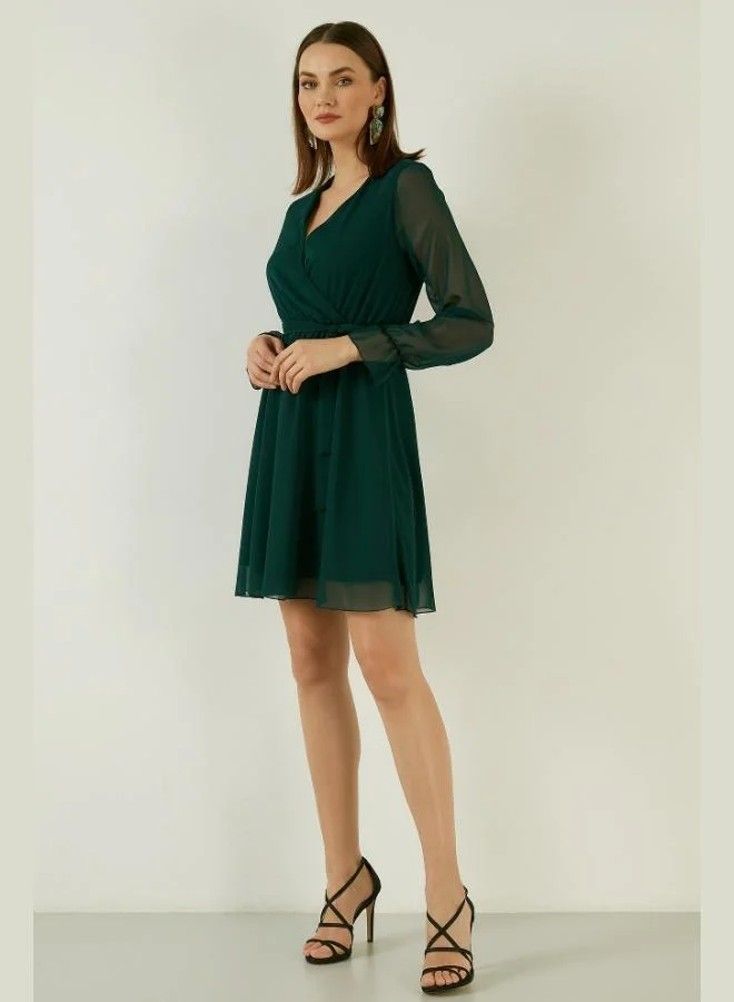 Lela Lela Wrap Neckline Tie Detail Chiffon Mini Evening Dress Women's Dress 6051467