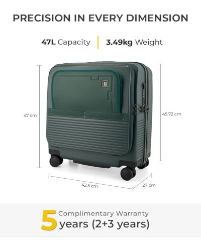 EUME Overnighter Pro Luggage Trolley for Travel 18 inch, Cabin Bag | Trolley Bag Small for Luggage | with Laptop Sleeve | 100% German Bayer Polycarbonate - Pine Green - Image 2