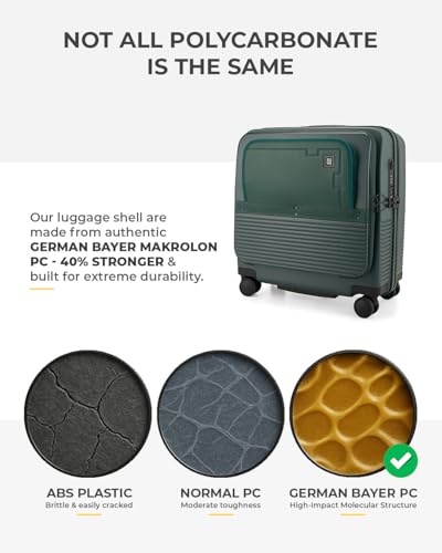 EUME Overnighter Pro Luggage Trolley for Travel 18 inch, Cabin Bag | Trolley Bag Small for Luggage | with Laptop Sleeve | 100% German Bayer Polycarbonate - Pine Green - Image 4