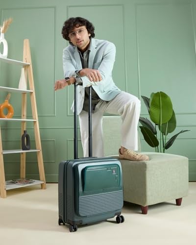 EUME Overnighter Pro Luggage Trolley for Travel 18 inch, Cabin Bag | Trolley Bag Small for Luggage | with Laptop Sleeve | 100% German Bayer Polycarbonate - Pine Green - Image 3
