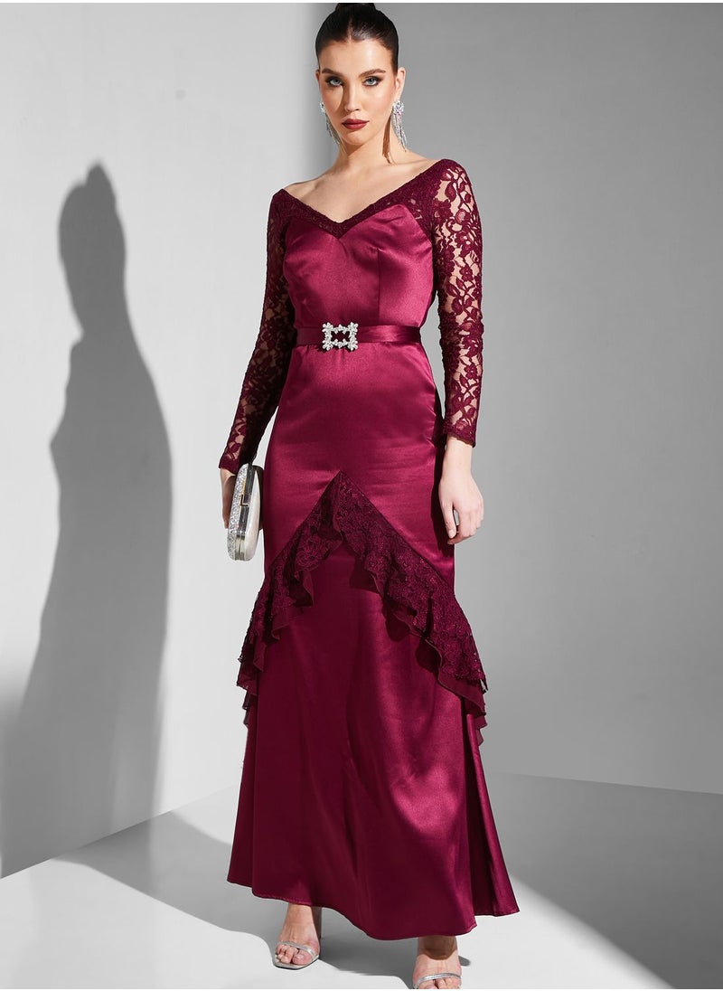 Iyra Embellished Belted Lace Detail Dress  - Image 4