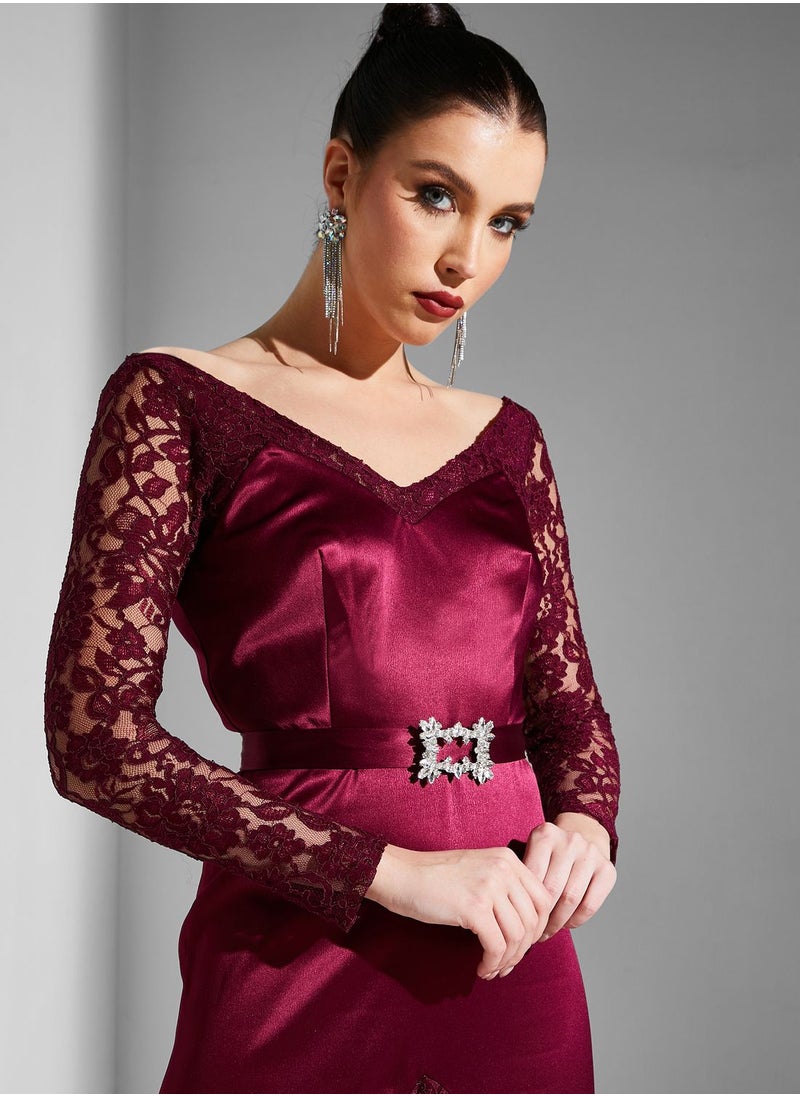 Iyra Embellished Belted Lace Detail Dress  - Image 3