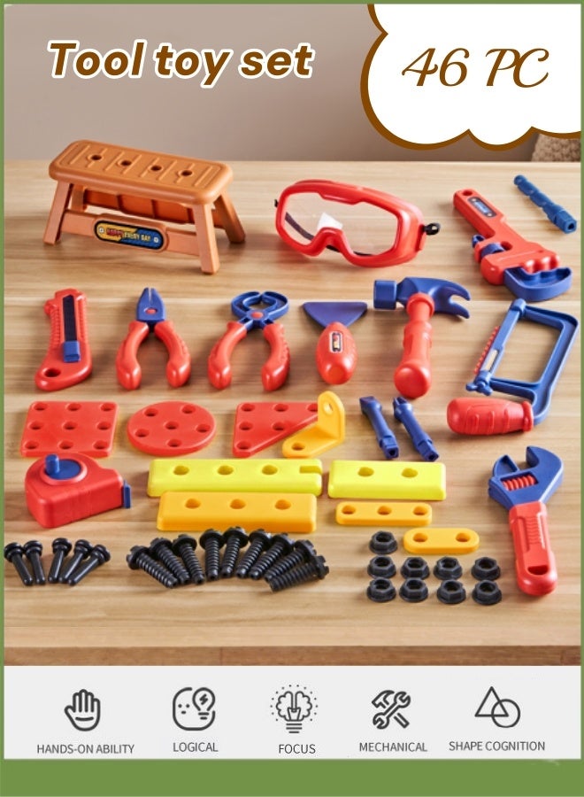 Kids Tool Set – 46 Pcs Toddler Tool Set With Goggles & Electronic Toy Drill, Pretend Play Kids Toys, Toy Construction Tools For Kids Ages 3,4,5,6,7,8 Years Old (46pcs) - Image 1