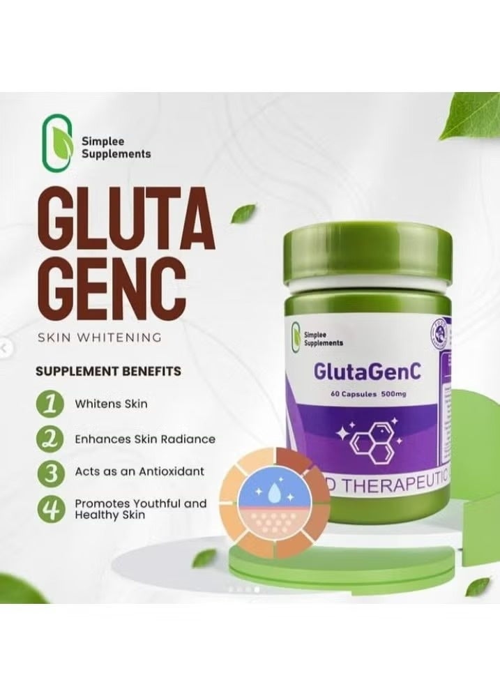 Simplee Supplements GlutaGenC Capsules | Skin Support Formula with Glutathione & Vitamin C – 500mg x 60 Capsules - Image 3