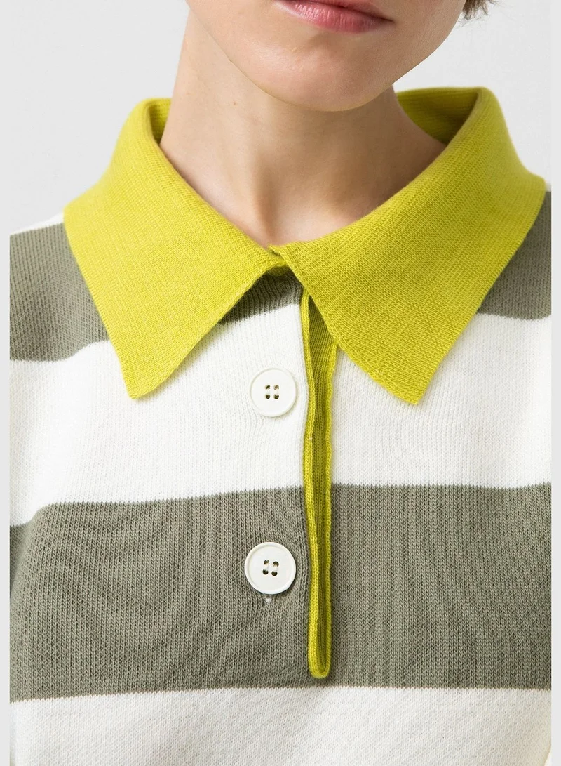 Touche STRIPED KNITTING SWEATER WITH SHIRT NECK