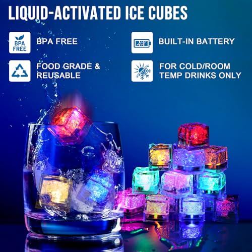 Nonley 48 Pack Light Up Ice Cubes for Drinks, Multi Color Led Ice Cubes with Changing Lights, IP67 Waterproof Reusable Glowing Flashing Ice Cube for Club Bar Party Wedding Decor - Image 2
