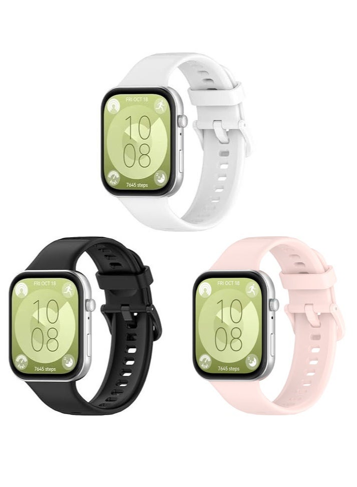 حَبْل تِك السيليكون الرياضة ساعة الشريط / ساعة الشريط ل هواوي ساعة تناسب 3 / تناسب 4 / تناسب 4 برو سمارت ووتش أبيض+الأسود+وردي - Image 1