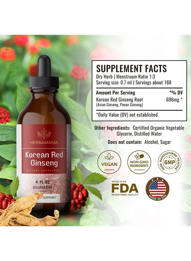 HERBAMAMA Ginseng Liquid Extract - Korean Red Ginseng Drops - Panax Ginseng Root Tincture Complex - Vegan Supplement - 4 fl oz - Image 1