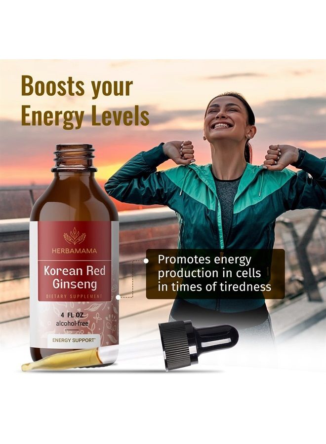 HERBAMAMA Ginseng Liquid Extract - Korean Red Ginseng Drops - Panax Ginseng Root Tincture Complex - Vegan Supplement - 4 fl oz - Image 2