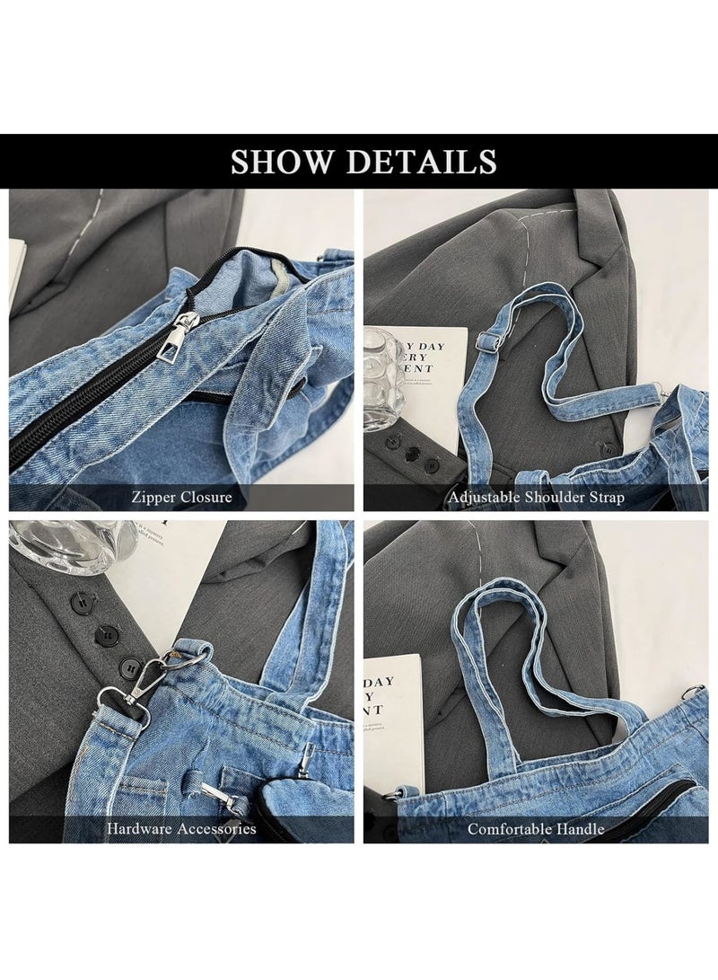 SOLARAE Denim Tote Bag, Women Tote Bags, Canvas Tote Bag, Large Hobo Crossbody Bag, Casual Reusable Work Totes, for Work Beach Lunch Travel, Shopping, Shopper (Denim Blue) - Image 4