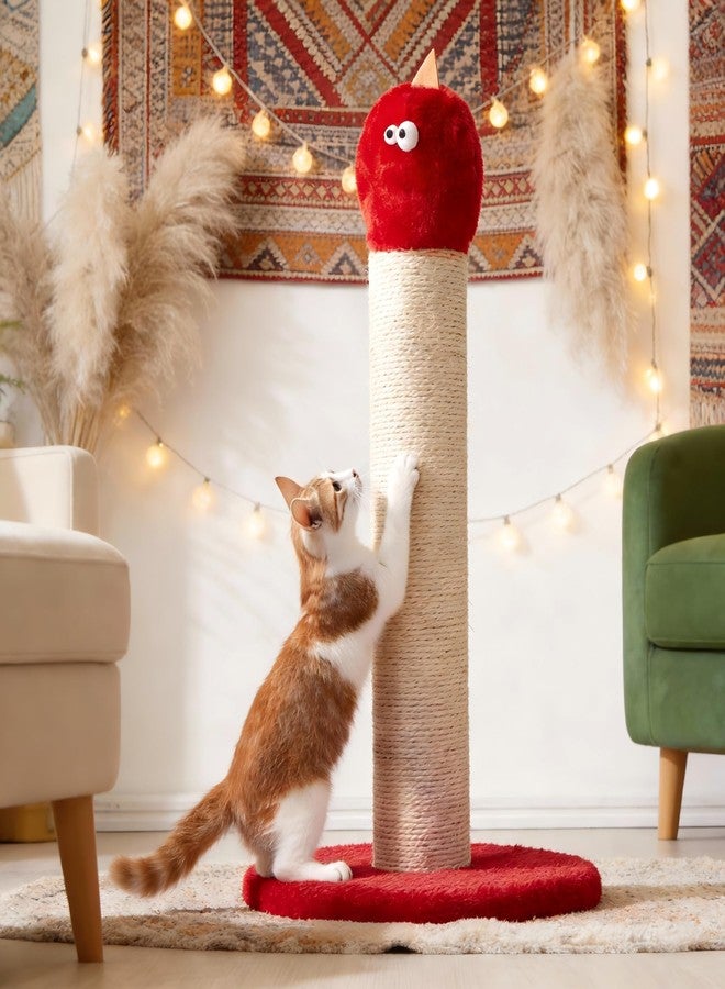 Fansafurn Cat Scratching Post, 22'' Cat Scratchers Tree Tower for Indoor Cat with Extra Wide 12" Stable Base, Scratching Post with Natural Sisal & Short Plush Fabric for Small, Medium Kitty, Red - Image 1