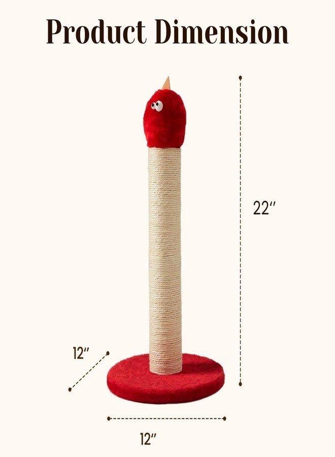 Fansafurn Cat Scratching Post, 22'' Cat Scratchers Tree Tower for Indoor Cat with Extra Wide 12" Stable Base, Scratching Post with Natural Sisal & Short Plush Fabric for Small, Medium Kitty, Red - Image 2