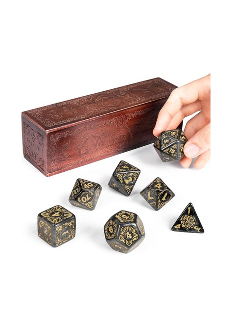 Titan Dice Polyhedral Large Dice Set for Tabletop RPG Adventure Games with a Wooden Dice Box DND Jumbo Dice Set Suitable for Dungeons