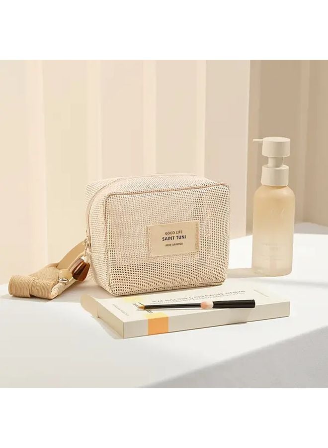 حقيبة مستحضرات تجميل شبكية كبيرة السعة باللون البنفسجي، منظف أدوات سفر محمول بسحاب - Image 3