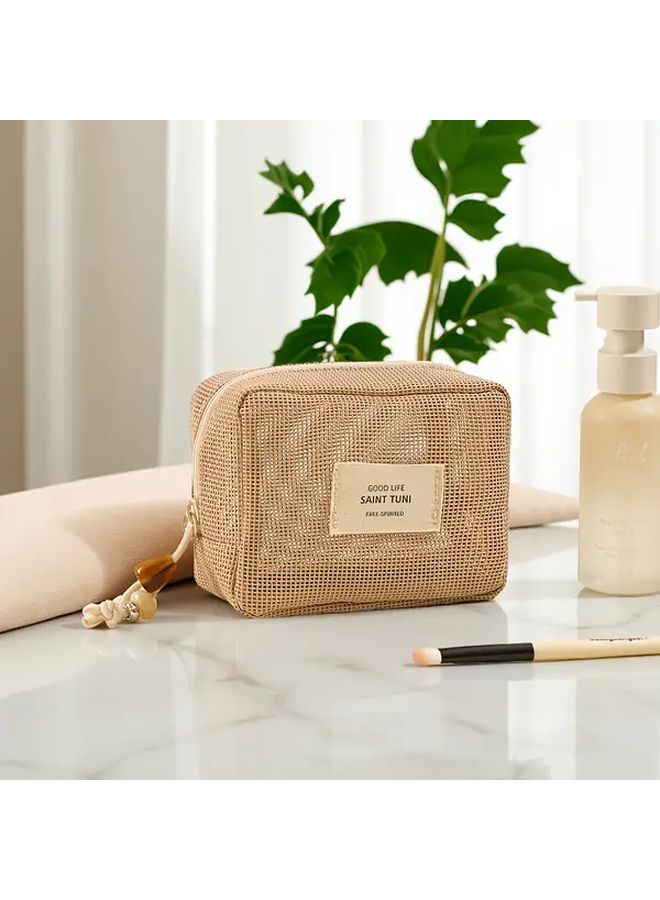 حقيبة مستحضرات تجميل شبكية كبيرة السعة باللون البنفسجي، منظف أدوات سفر محمول بسحاب - Image 2