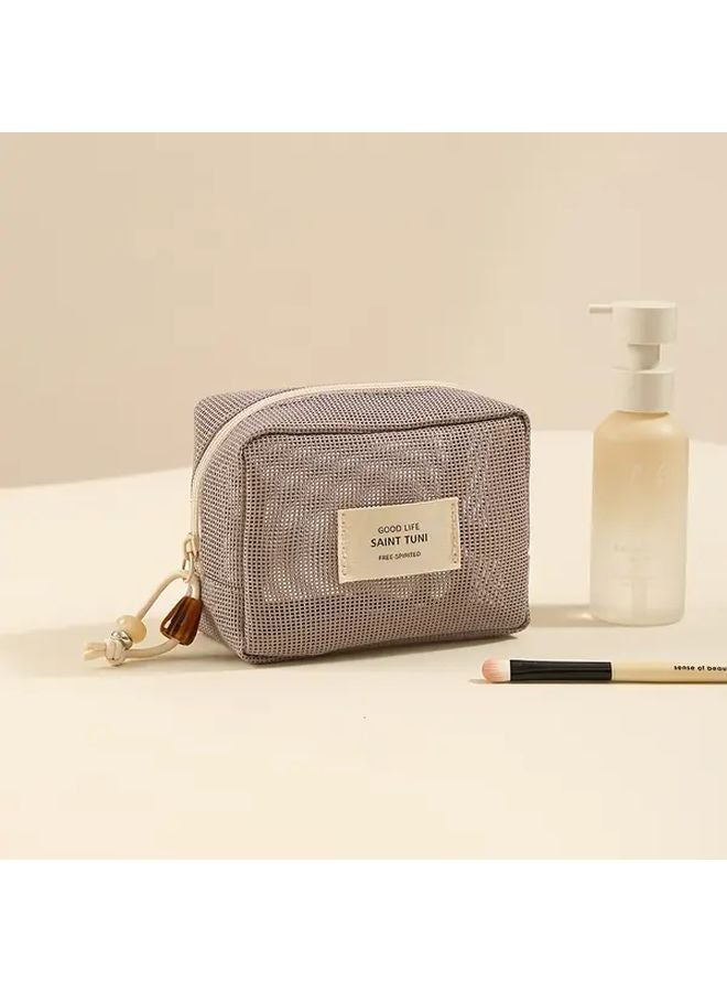 حقيبة مستحضرات تجميل شبكية كبيرة السعة باللون البنفسجي، منظف أدوات سفر محمول بسحاب - Image 1