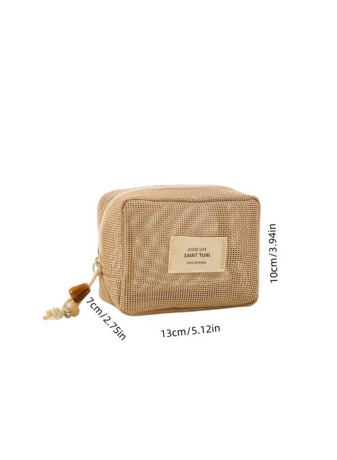 حقيبة مستحضرات تجميل شبكية كبيرة السعة باللون البنفسجي، منظف أدوات سفر محمول بسحاب - Image 5