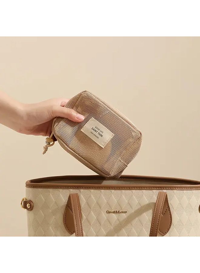 حقيبة مستحضرات تجميل شبكية كبيرة السعة باللون البنفسجي، منظف أدوات سفر محمول بسحاب - Image 4