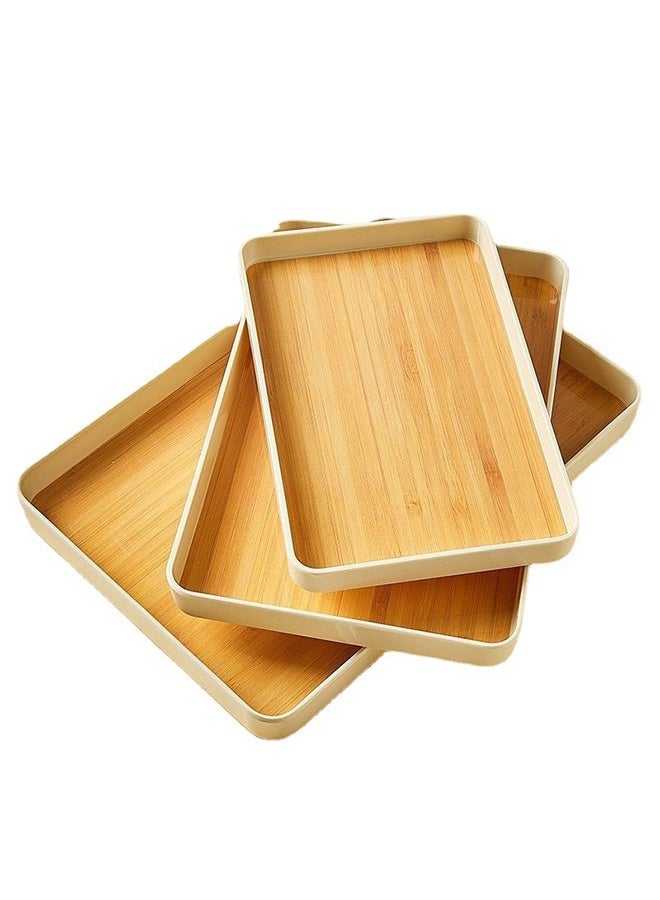 JOYBOS صينية طعام بلاستيكية بحبيبات خشبية مقلدة، صينية فواكه، صينية مزخرفة لطاولة القهوة والشاي والتخزين، 34.8*23*3.1 سم - Image 5