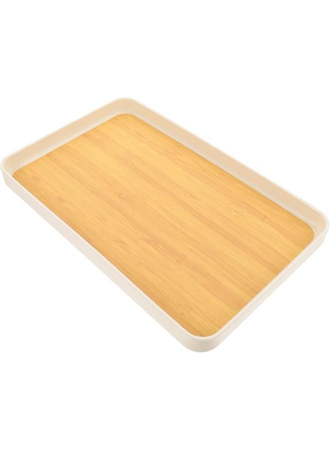 Joybos Imitation Wood Grain Tray Plastic Dinner Tray Fruit Tray Decorative Tray for Coffee Table, Tea, Storage 34.8*23*3.1cm - Image 3