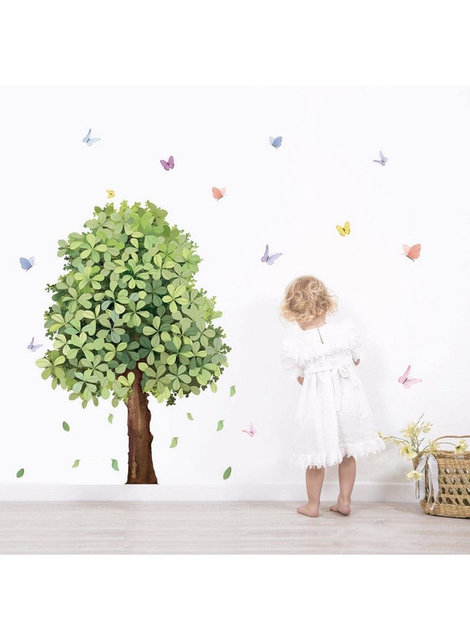 Runtoo Large Green Tree Wall Decal Plant Butterfly Wall Stickers for Living Room Bedroom Classroom Kids Nursery Wall Decor - Image 1