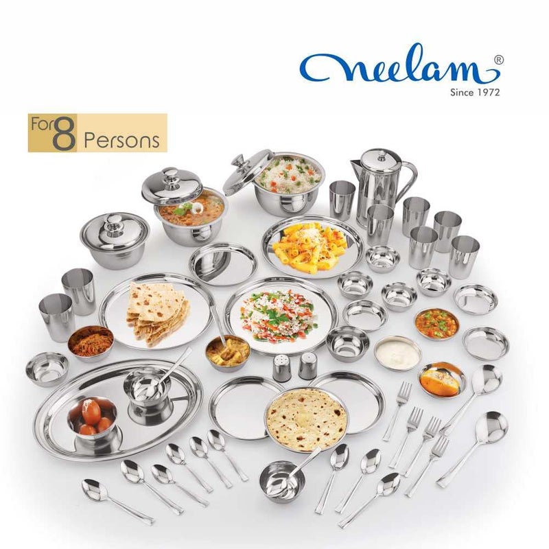 Neelam Neelam Stainless Steel 24 Gauge, Premium 81 Pieces Dinner Set, Ideal Gifting Dinner Set, Ideal for Special Occasions Like Anniversary, Wedding, Housewarming Party, Dishwasher Safe, Silver - Image 2